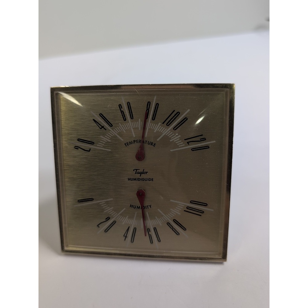 Taylor VINTAGE Room Thermometer Humidity Humidiguide  Gold tone